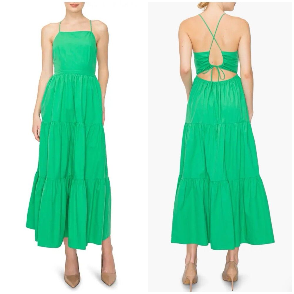 Melloday Green Tiered Fit & Flare Maxi Dress Sleeveless Open Back Size XL Casual